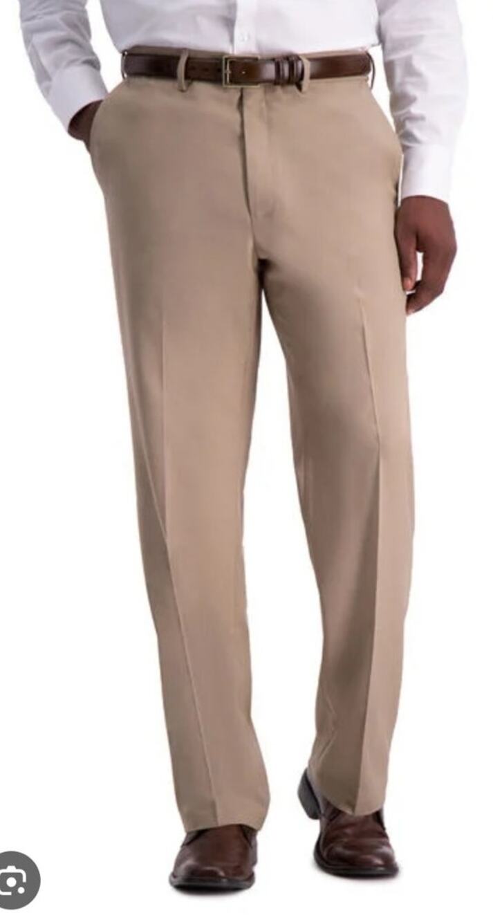 Haggar Men's 60 x 30 Brown/ Beige Classic Fit Flat Front Slacks Dress Pants